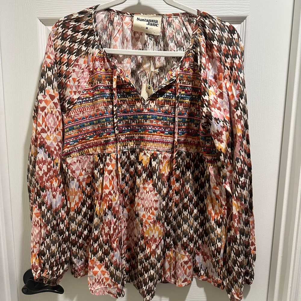 Savanna Jane Multicolor Embroidered Boho Tunic - Pink, Brown, Orange